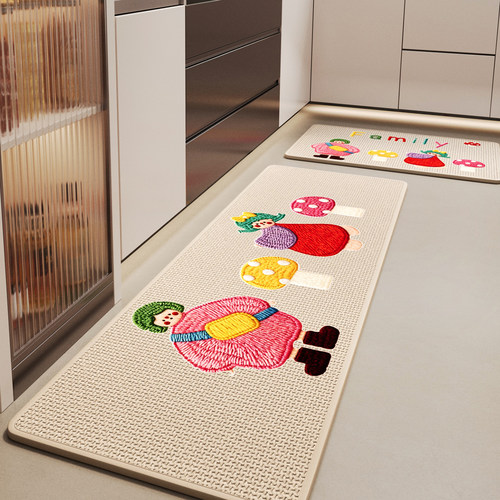 厨房地垫卡通仿编织亚麻吸水速干地毯家用耐磨耐脏专用免洗脚垫子