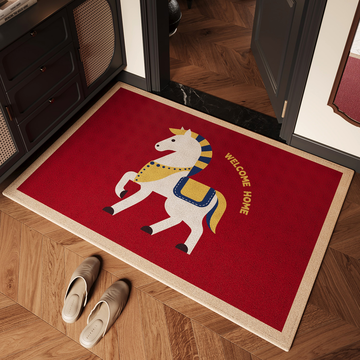 2025新款入户门地垫红色喜庆马年防滑除尘耐磨脚垫玄关大门口地毯