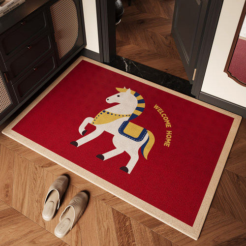 2025新款入户门地垫红色喜庆马年防滑除尘耐磨脚垫玄关大门口地毯
