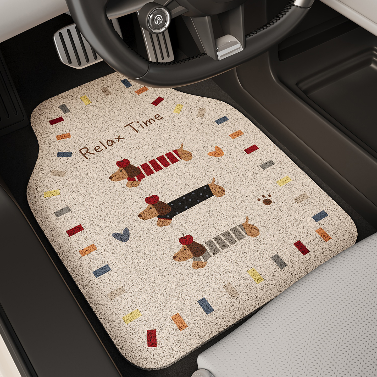 汽车丝圈卡通通用脚垫主驾驶单片女生车内装饰品小轿车专用保护垫