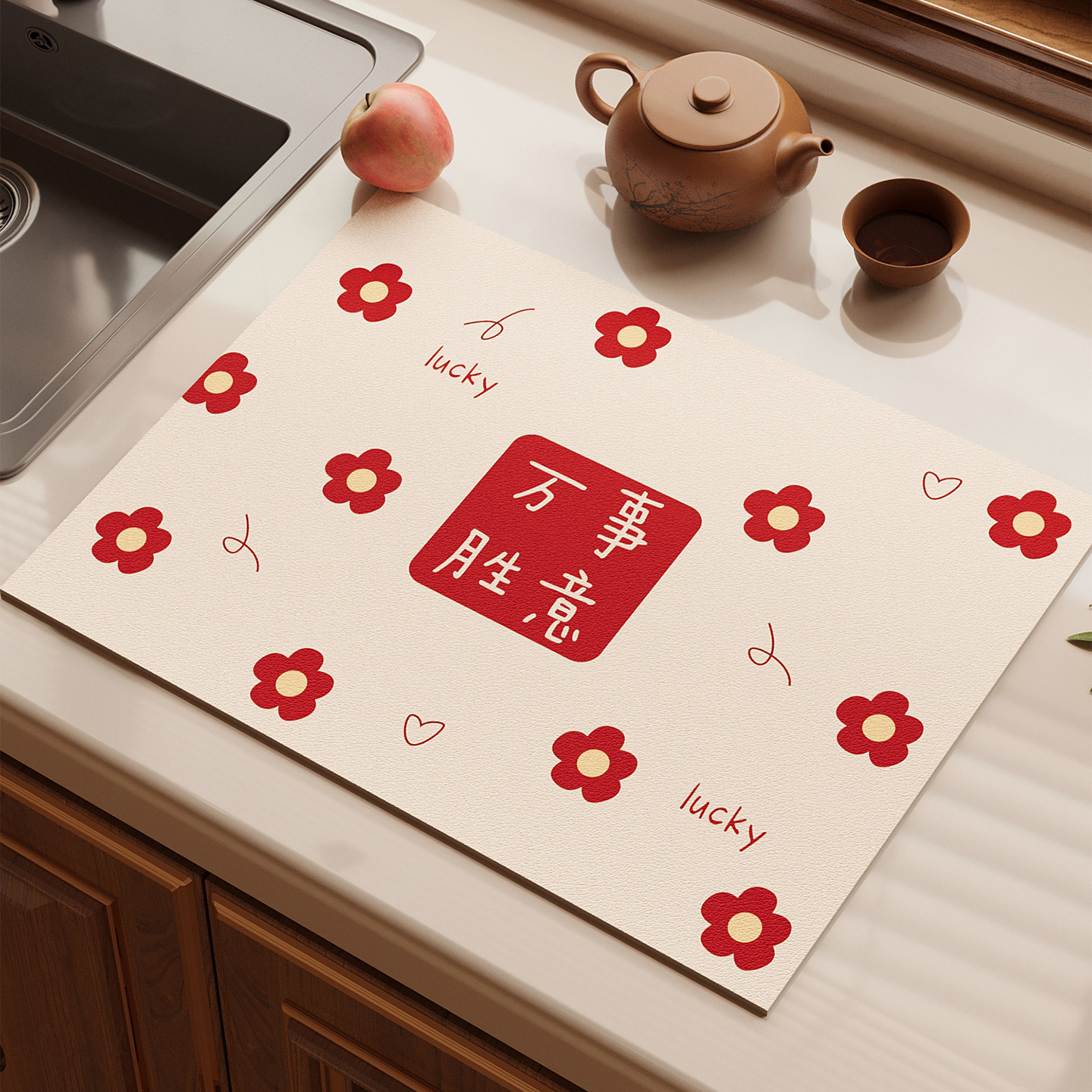 红色厨房厨具隔热垫沥水台面垫硅藻泥吸水垫碗盘杯免洗可擦保护垫,居家布艺,厨房地垫,淘宝优惠券,粉丝福利购,淘宝优惠卷