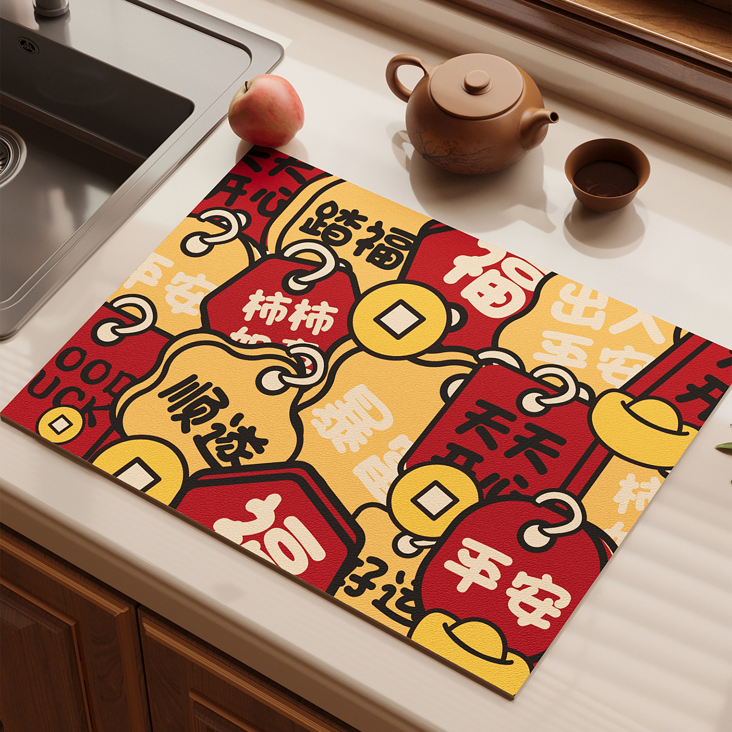 厨具隔热垫红色厨房沥水台面垫硅藻泥吸水垫碗盘杯免洗可擦保护垫,居家布艺,厨房地垫,淘宝优惠券,粉丝福利购,淘宝优惠卷