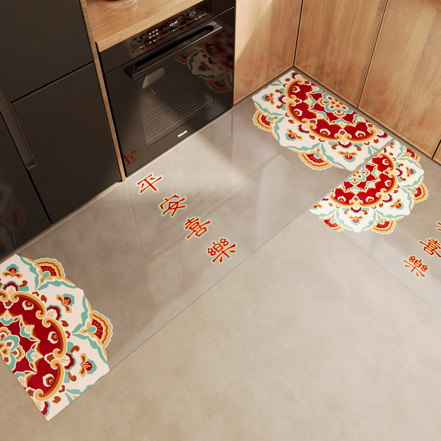 新中式透明厨房防滑防油地垫