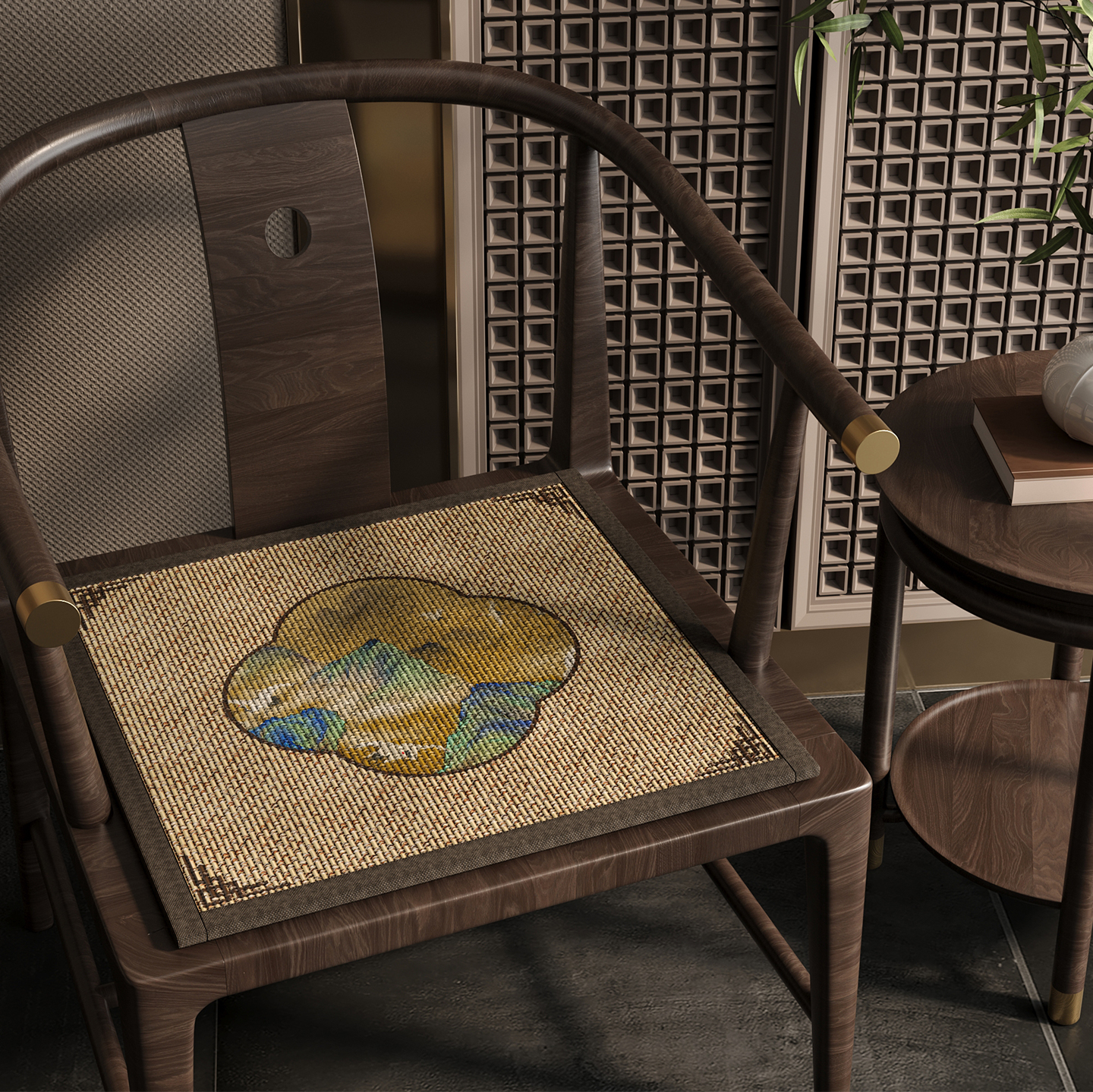 竹编新中式椅子坐垫椅垫透气防滑办公室榻榻米餐椅家用凳子垫子夏