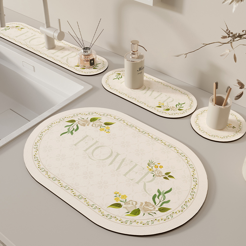 水龙头硅藻泥椭圆洗手台吸水垫厨房卫生间洗漱台面垫沥水垫挡水条