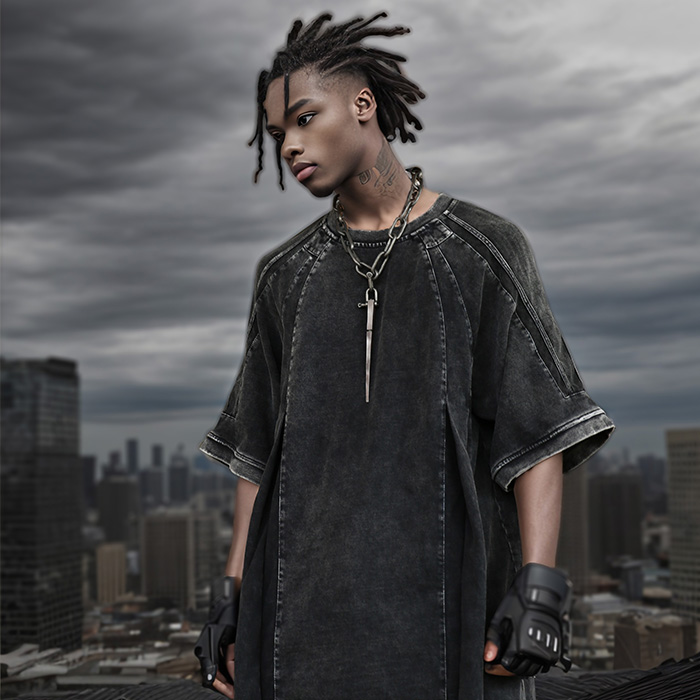 裁剪中袖长款T恤原创做旧废土