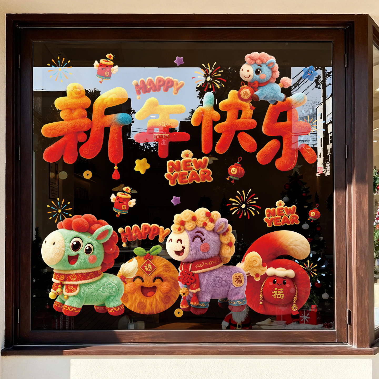马年新年装饰玻璃窗花贴纸