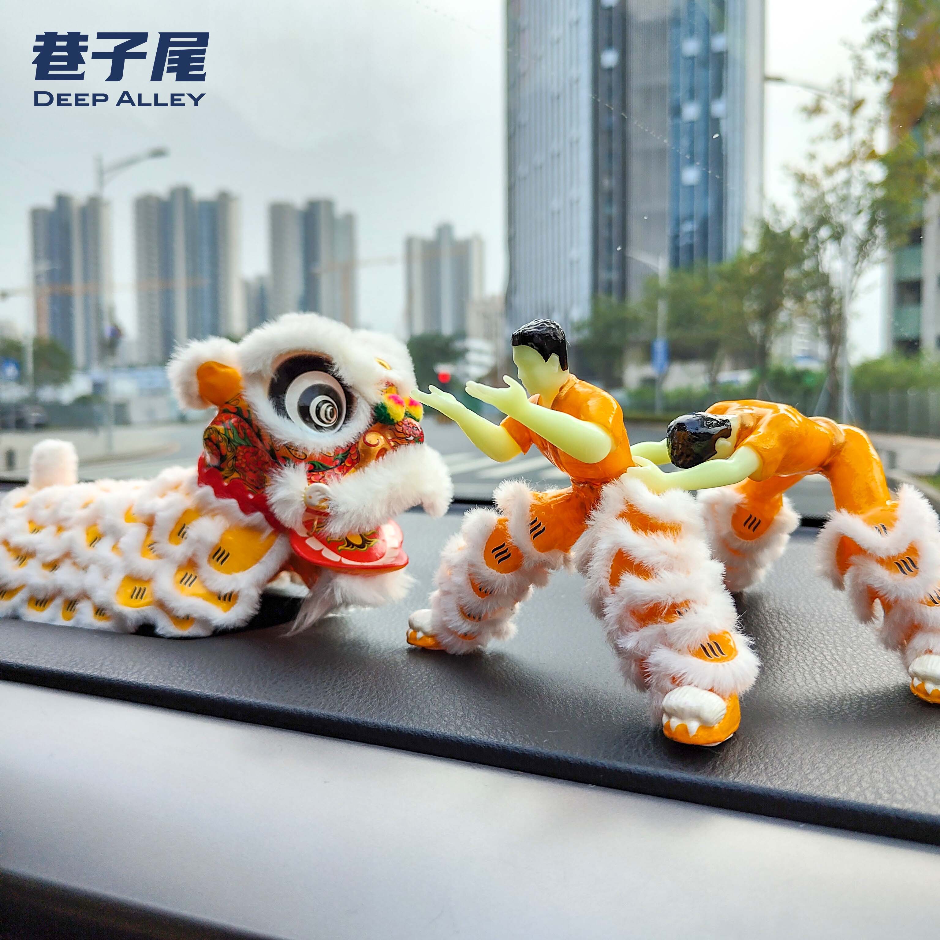 雄狮少年汽车装饰车载中控喜庆吉祥舞狮醒狮手办模型摆件国潮文创