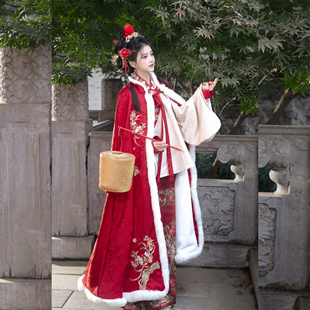 女装 千亭记原创汉服披风斗篷冬季 加厚外套大衣披肩加绒保暖秋冬款