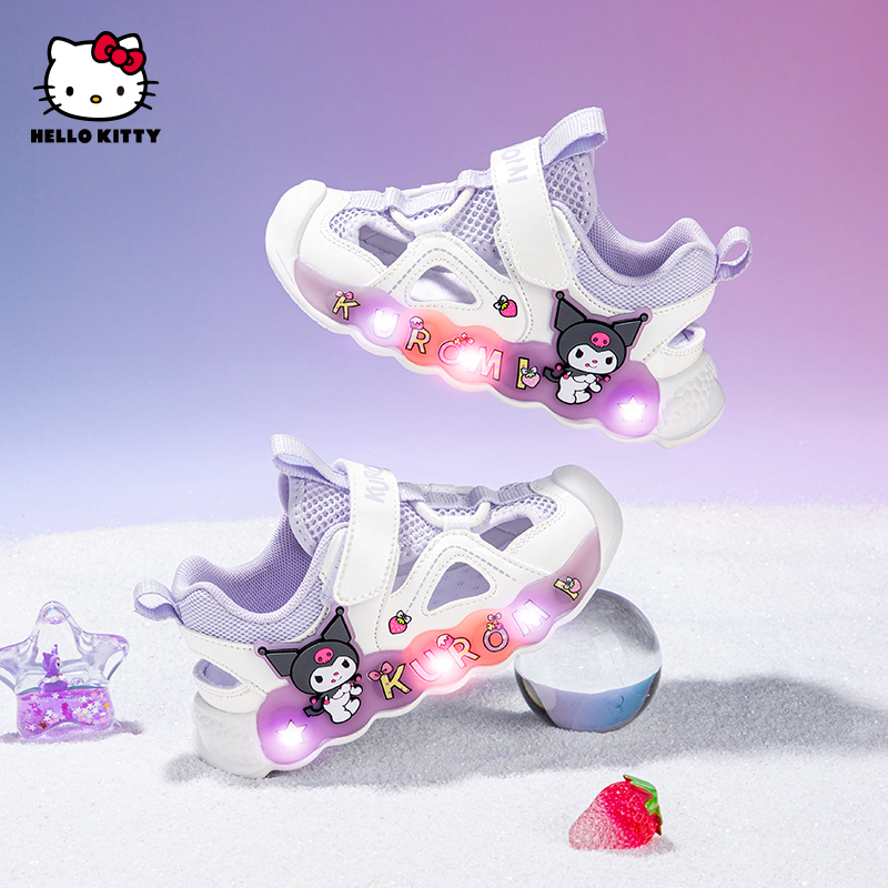 HelloKitty童鞋女童凉鞋2025夏季新款女宝宝包头库洛米发光亮灯鞋