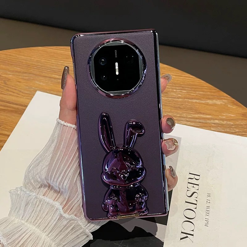 隐形兔子支架适用于华为matex5手机壳X6折叠x3新款高档X5典藏版暗紫色电镀皮质保护套X2创意时尚防摔外壳男女