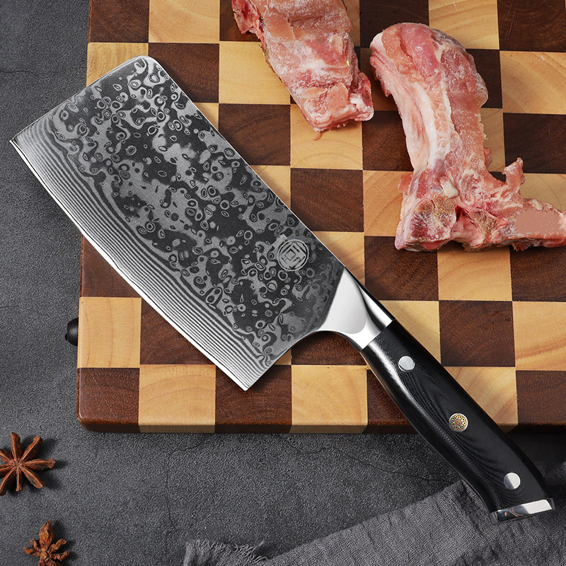 高端大马士革玫瑰纹砍骨刀家用砍排骨VG10钢芯高档舒适手柄新百厨