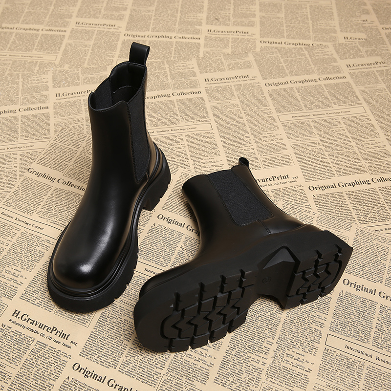 牛皮版~真皮马丁靴女春秋靴黑色英伦厚底靴子切尔西靴烟筒短靴