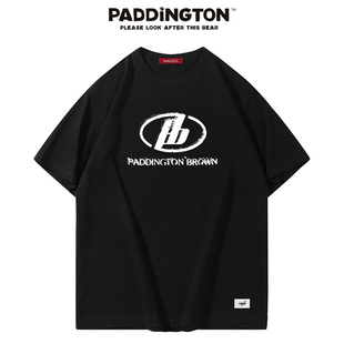 帕丁顿熊Clean fit字母图案宽松短袖男美式重磅T恤女圆领上衣情侣