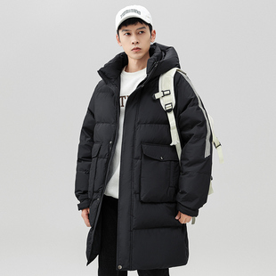 帕丁顿熊美式复古字母Logo休闲宽松百搭中长款连帽羽绒服情侣同款