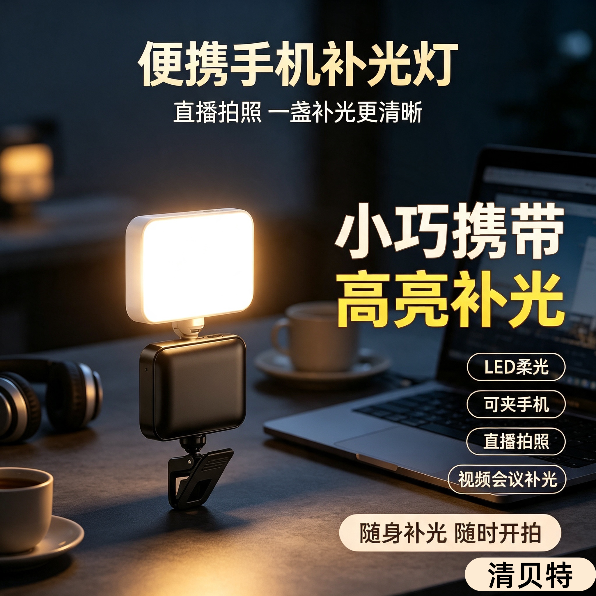 口袋RGB美颜手机直播补光灯