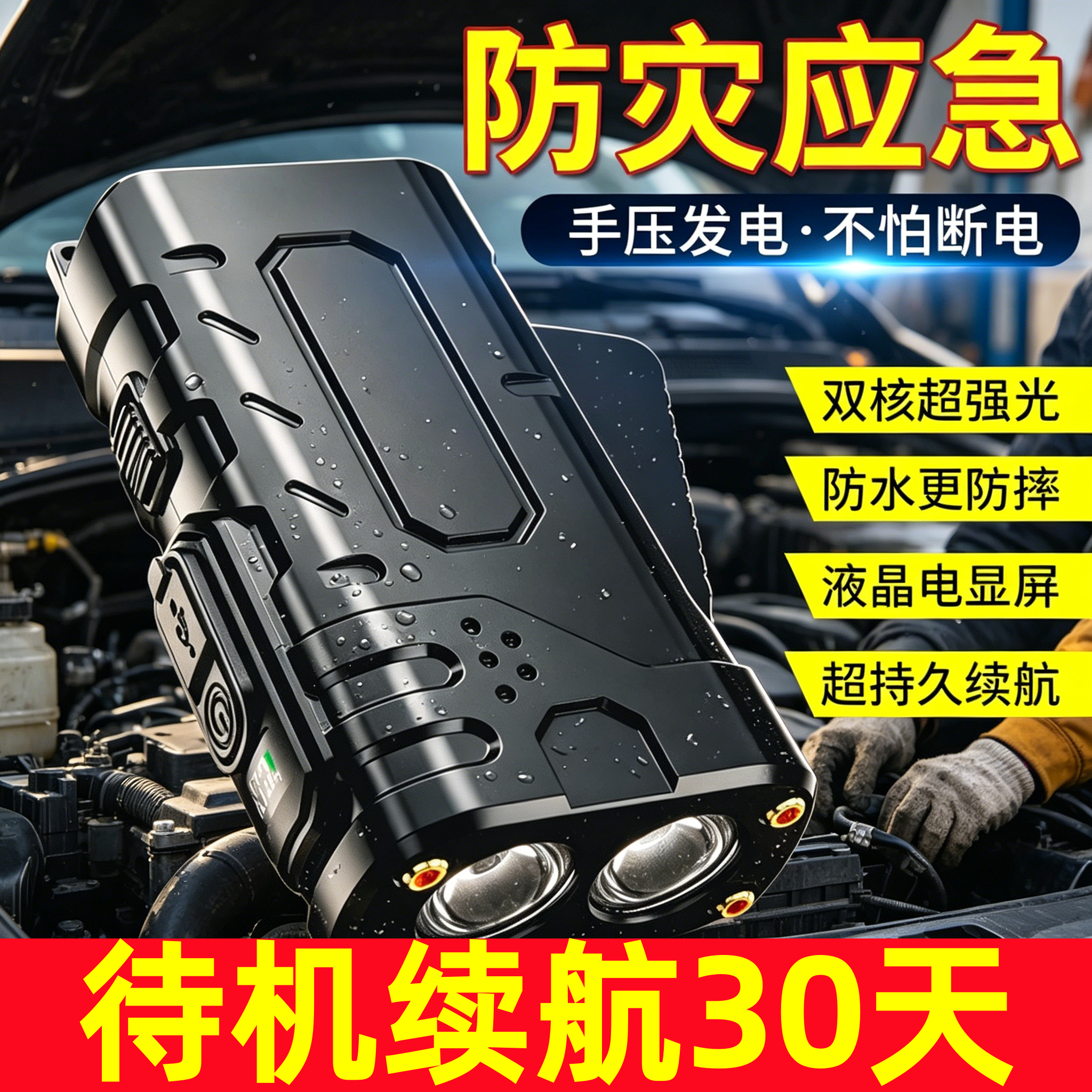 手电筒户外手压式自动发电应急式手电筒LED3灯手动超亮便捷充电灯