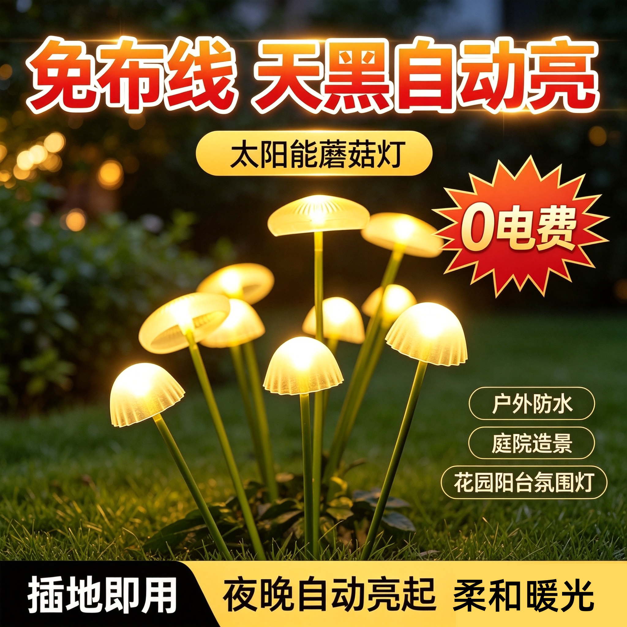 清贝特太阳能防水仿真蘑菇地插灯