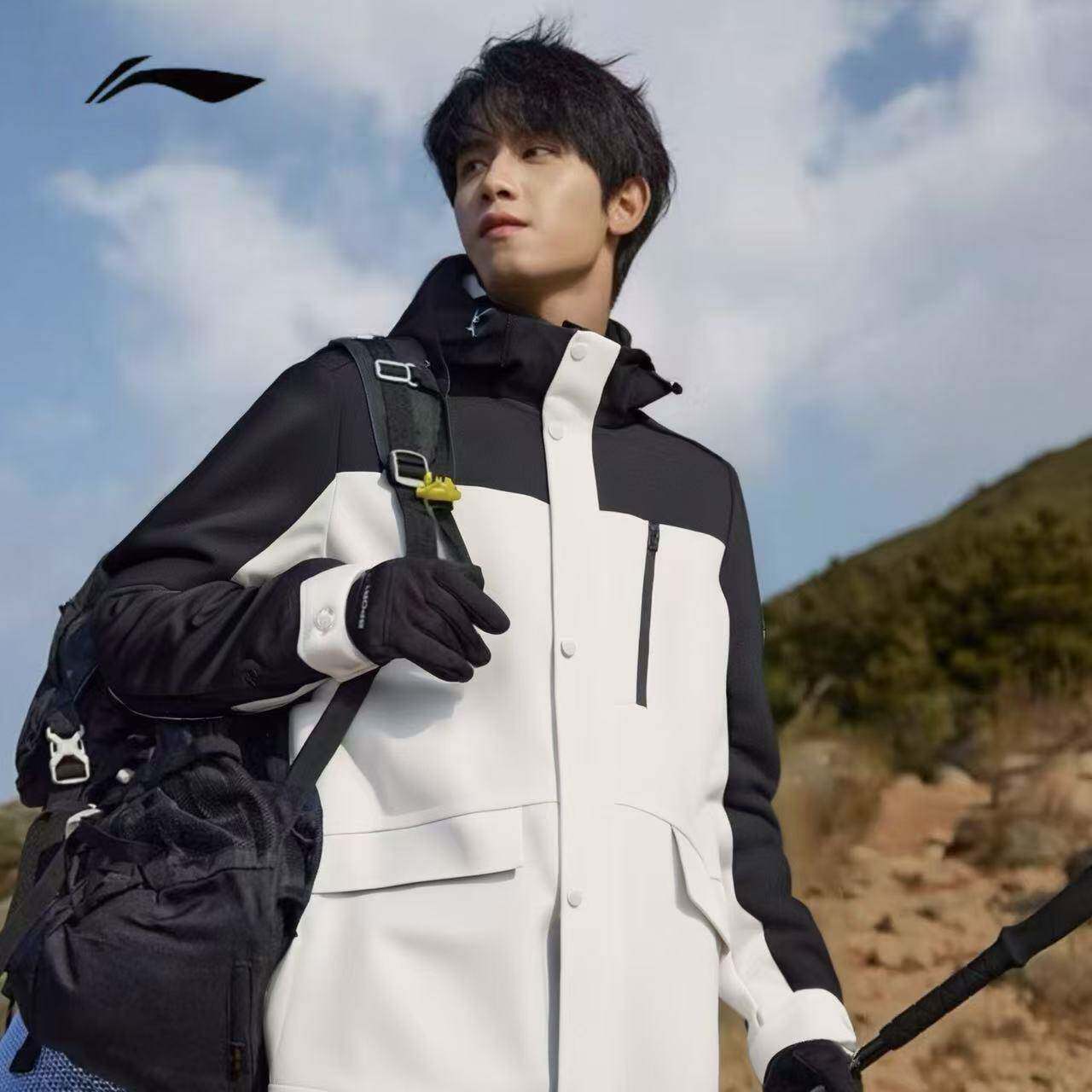 李宁男子运动风衣防泼水2025年秋季户外撞色女连帽外套AFDVC63