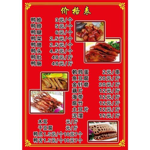价格表海报展板麻辣鸭货美味难档鸭货系列墙贴墙纸装饰画KT板
