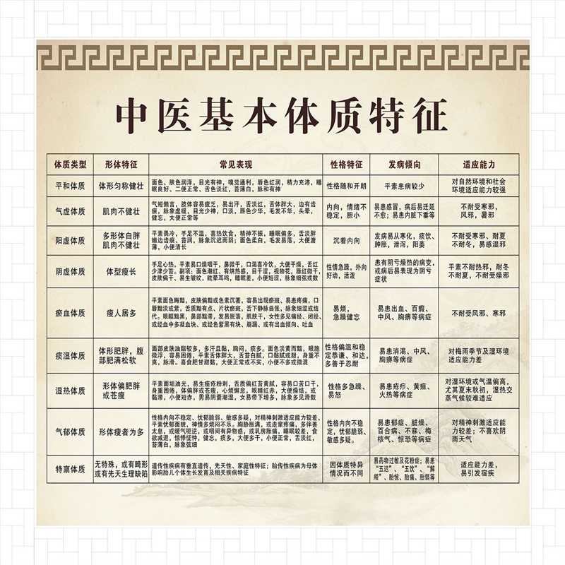 中医九种体质海报中医理疗广告舌诊挂图九种体质背景墙装饰画