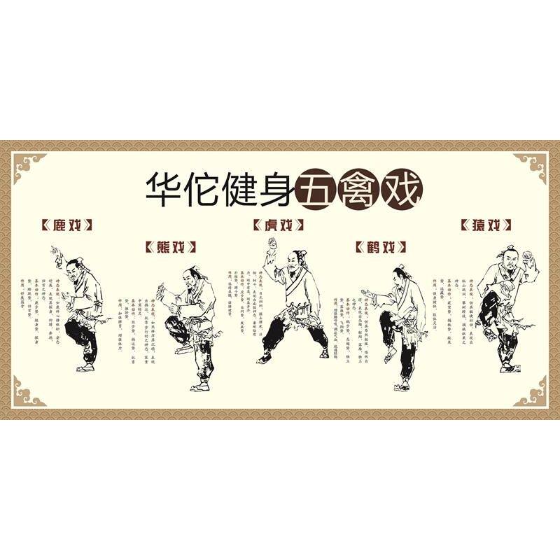 中医养生理疗晨锻炼华佗五禽戏少林气功八段锦挂图套路海报墙贴画