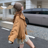 秋季新款卡其色麂皮绒休闲时尚外套203-9523-P175-K258，女装短外套，浙宝203
