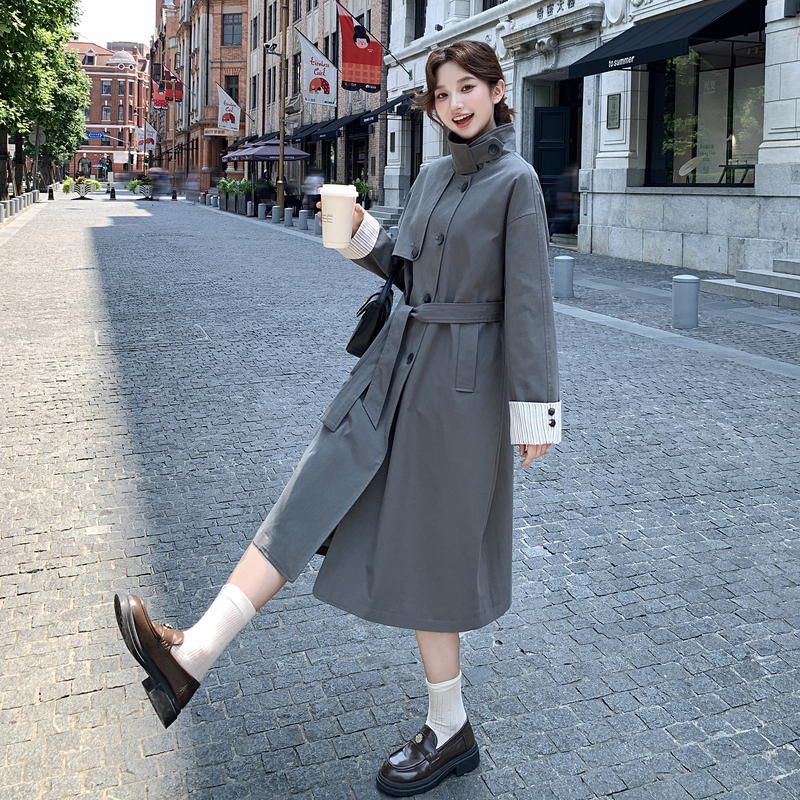 现货-高级灰长款风衣外套系带203-9507-P175-K248，女装风衣，浙宝203