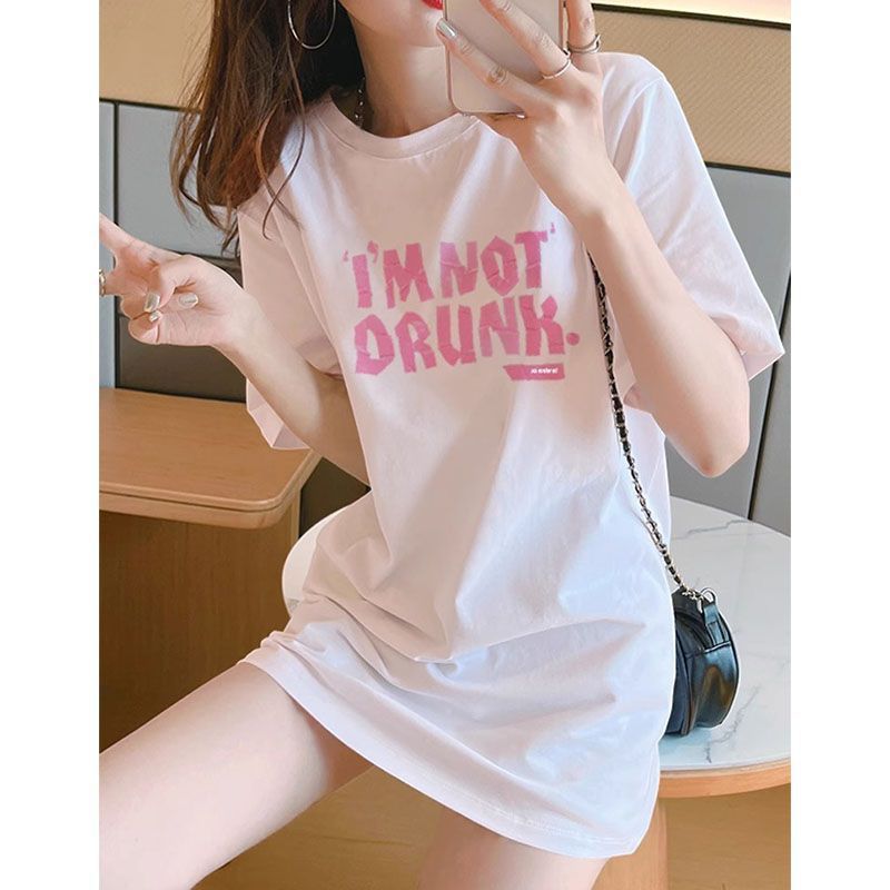 2026夏季新款纯棉短袖T恤女设计感小个子中长款遮屁股宽松上衣