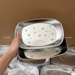 米诺家304食品级长方形不锈钢盘子早餐户外水果甜品小吃备菜家