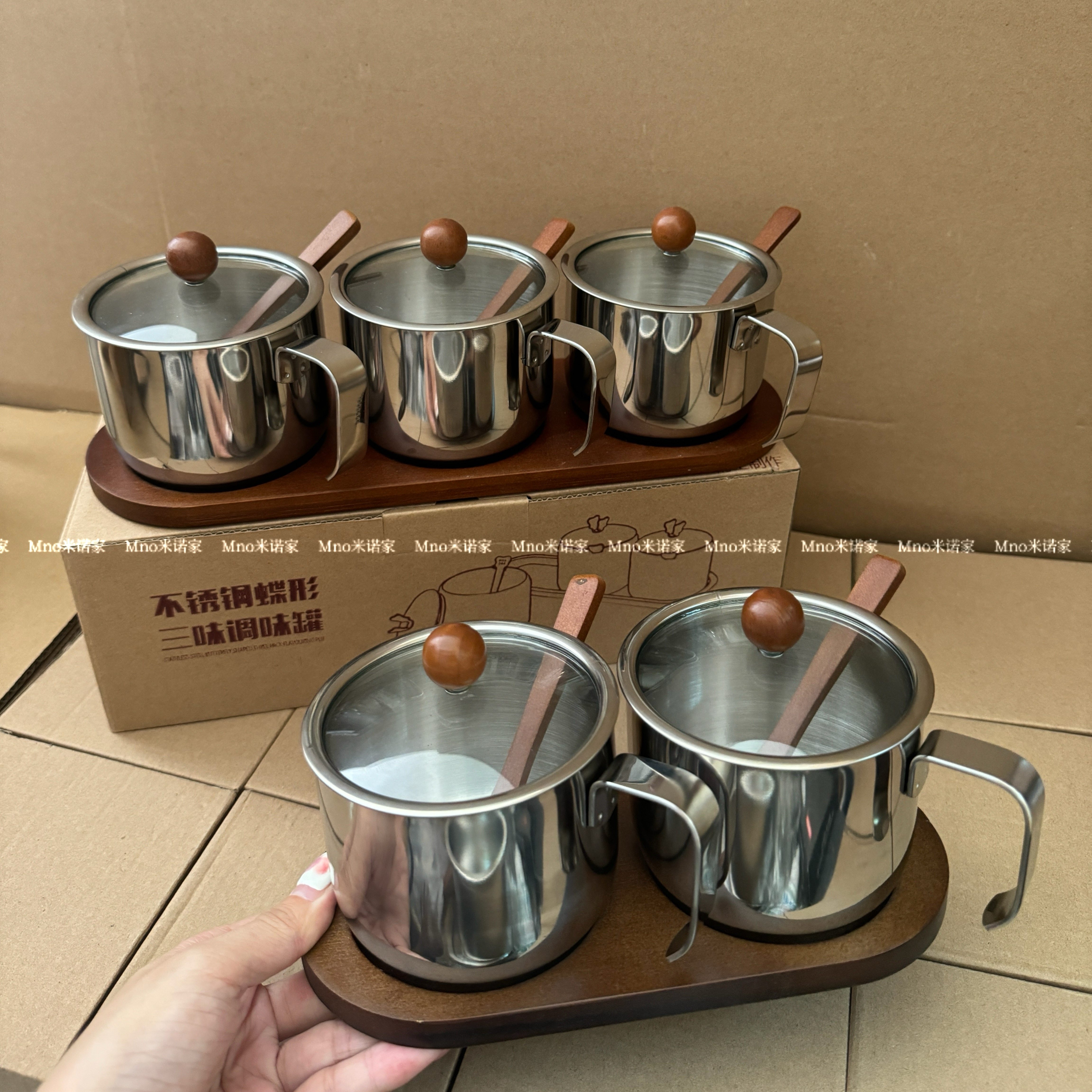 米诺家304不锈钢相思木调味罐调味瓶带勺带盖子套装三件套两件套,厨房/烹饪用具,调味瓶罐/调料研磨器,淘宝优惠券,粉丝福利购,淘宝优惠卷