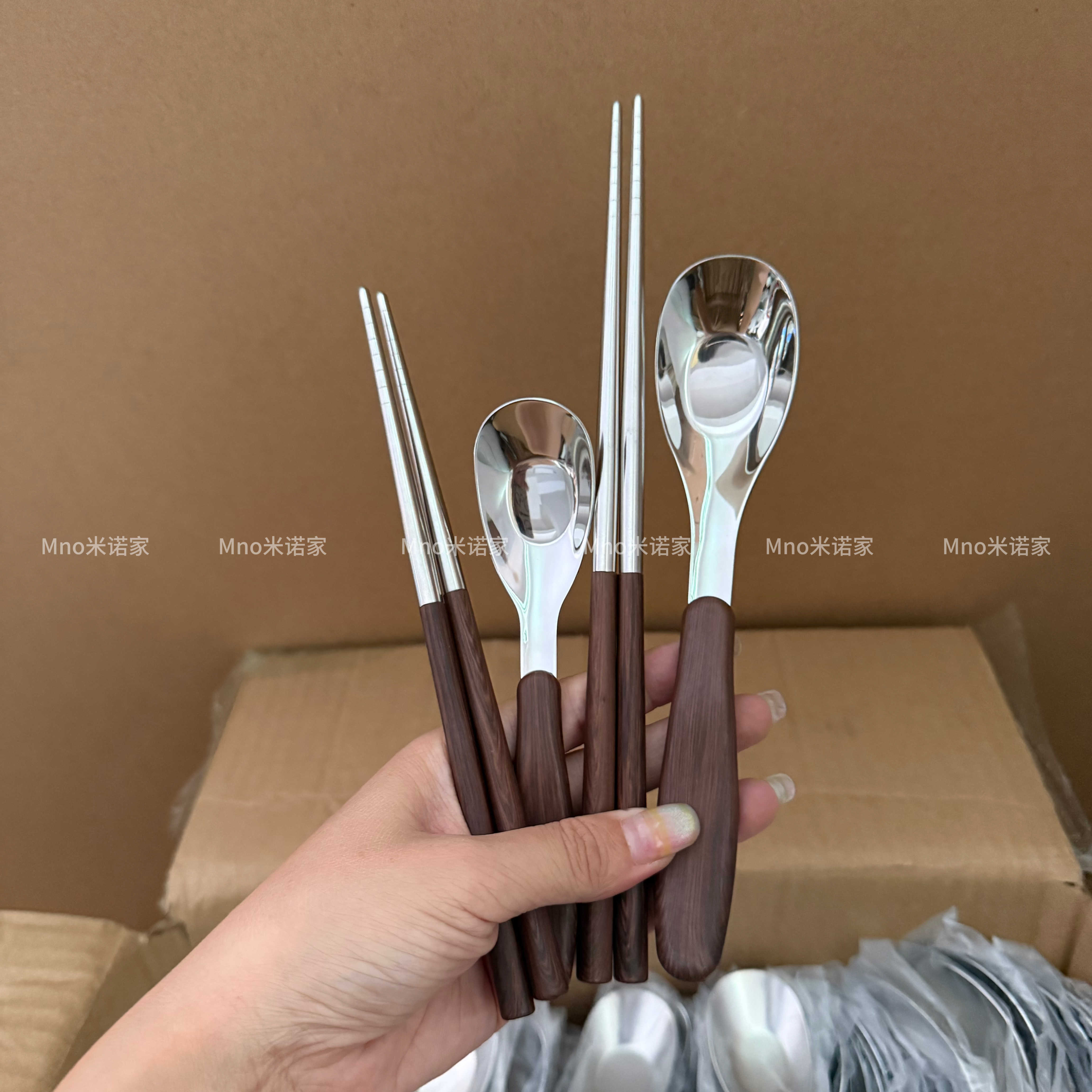 米诺家18-10不锈钢仿木勺筷