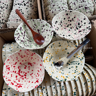 米诺家ins风泼墨陶瓷家用新款高颜值水果沙拉酸奶个人斗笠碗