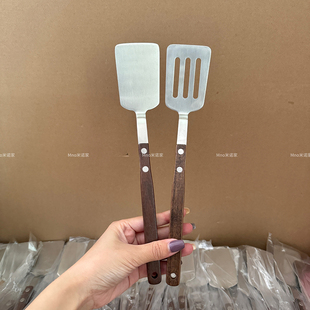 米诺家中古风304不锈钢煎铲胡桃木柄把小锅铲家用炒菜铲子