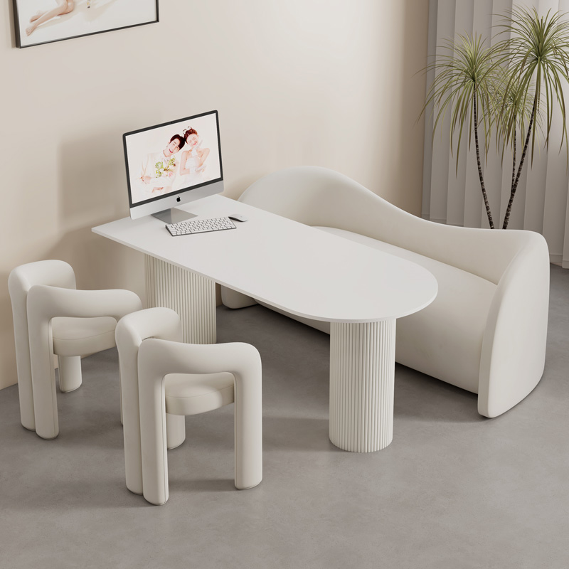 影楼选片区桌椅奶油风婚纱店休息区沙发医美接待洽谈美甲店接单桌