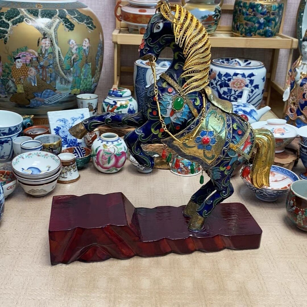回流纯铜 珐琅彩 马 摆件 中家用瓷器