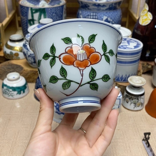 源右卫门 手绘赤绘交趾釉 小钵 稀有品