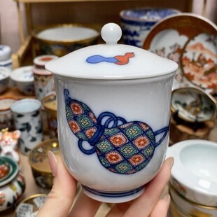 十四代 柿右卫门 手绘葫芦 盖杯