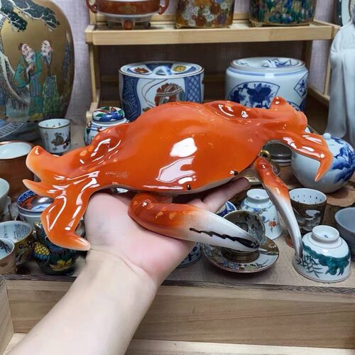 瓷胎 大螃蟹 摆件 脱彩 老物件