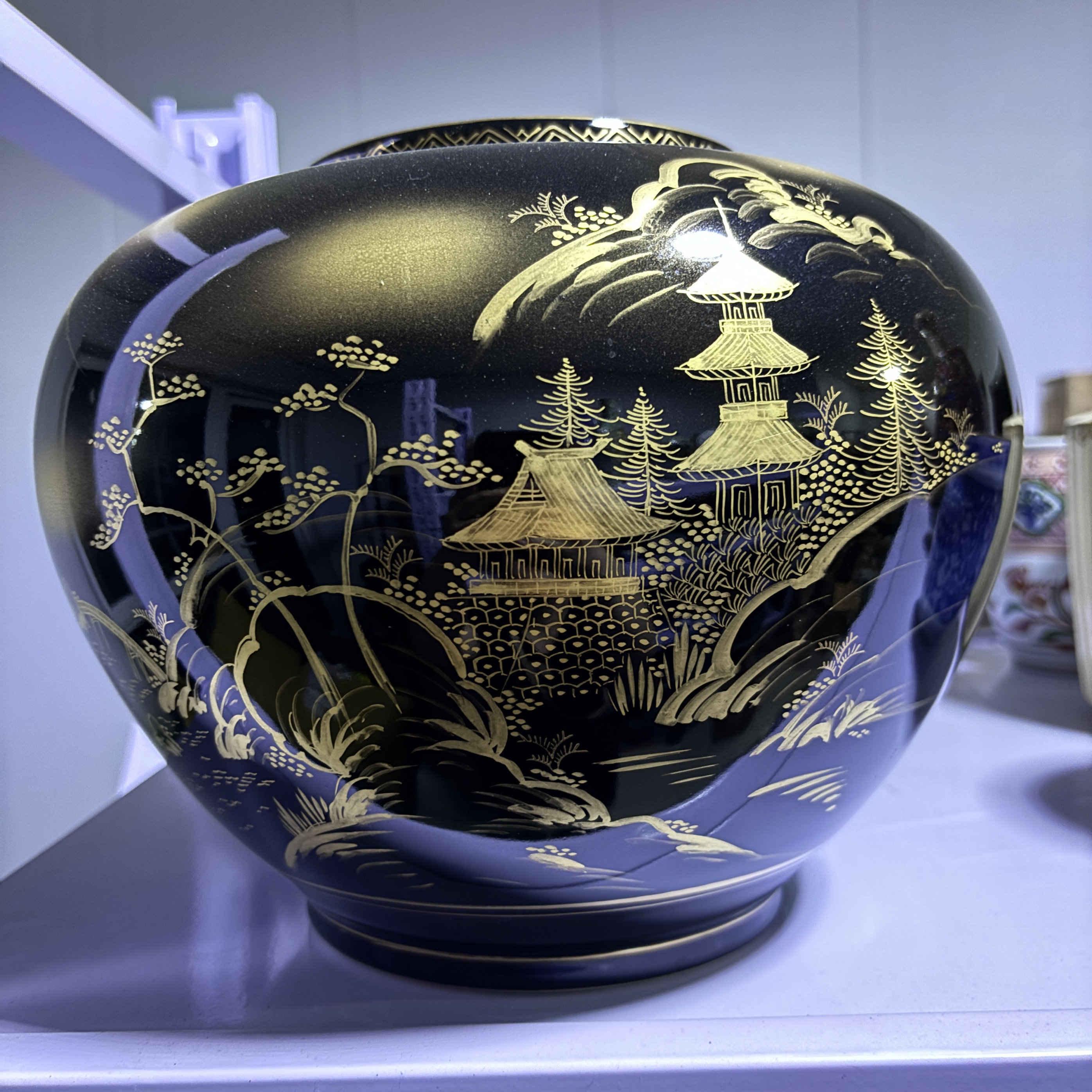 九谷名家手作稀有黑金工艺花瓶