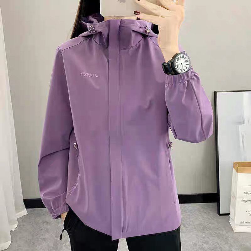 中长款薄款冲锋衣女2024秋季户外运动登山上衣可收腰显瘦风衣外套