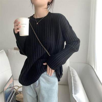 Soft waxy sweater for women mid-length loose pit stripe