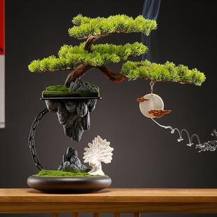 创意摆件新中式迎客松真树景观入户电视柜客厅玄关柜酒店造景