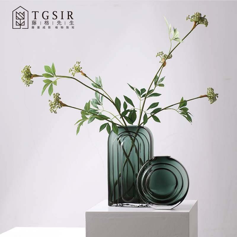 简约件方形大径玻璃花瓶摆客厅餐桌水养高款透明插花器软口装饰品