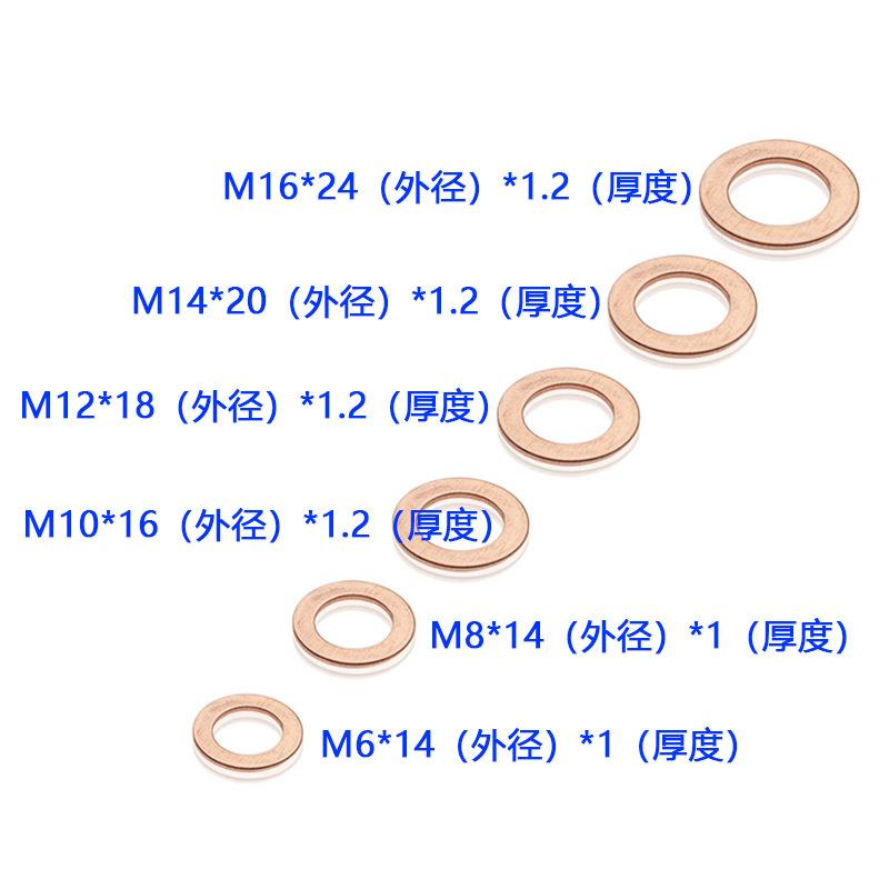 110件套铜垫片垫圈密封铜平垫片密封圈M6M8M10M12M14M16