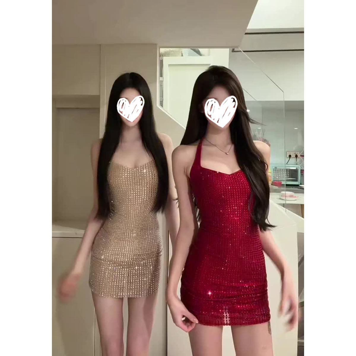富家千金风烫钻挂脖连衣裙女高级感气质名媛包臀裙生日party礼裙