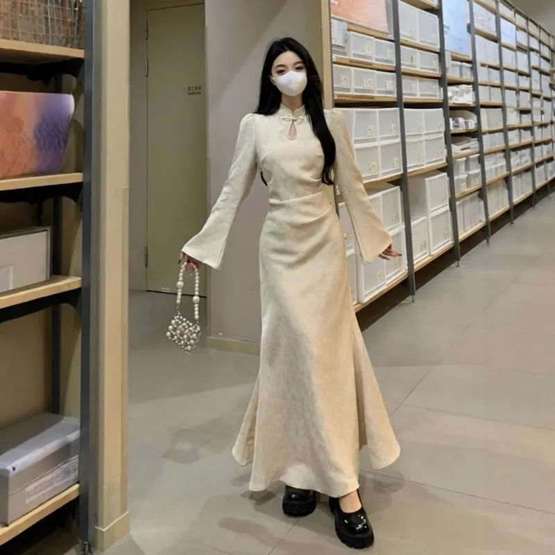 大码法式感旗袍连衣裙女秋款赫本连衣裙