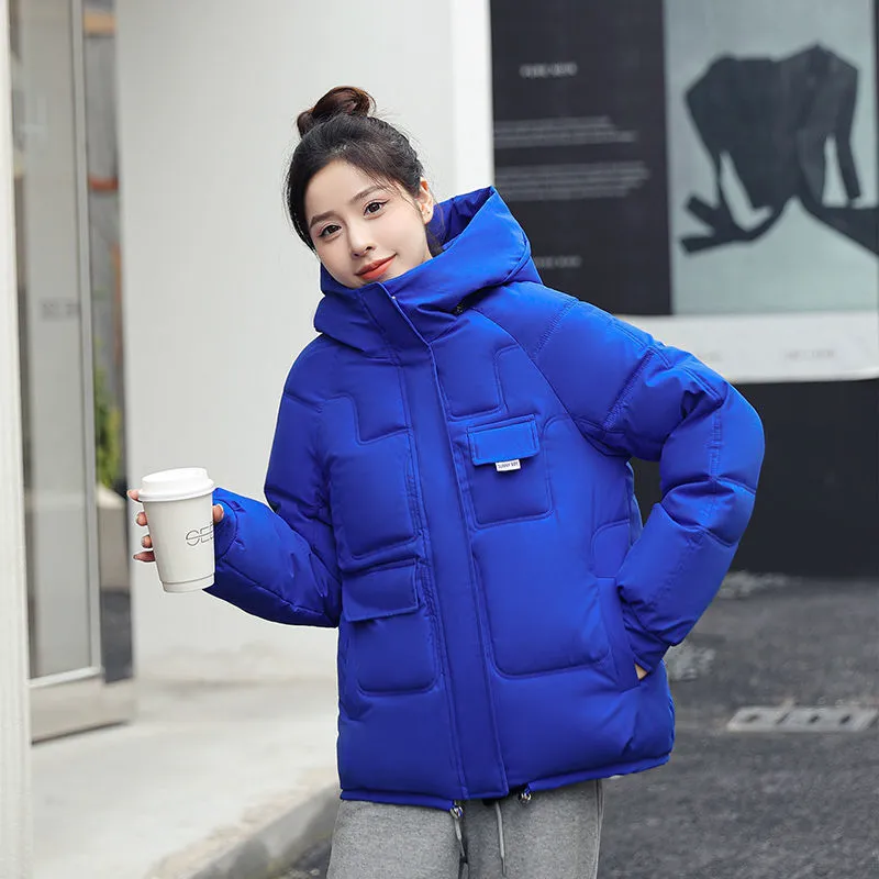 新款秋冬时尚糖果色棉服女韩版短款宽松连帽棉袄保暖外套