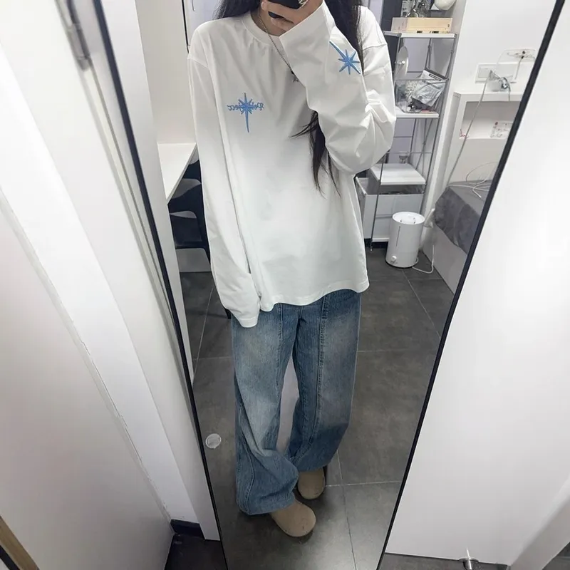 刺绣百搭星星宽松卫衣男女潮牌长T恤