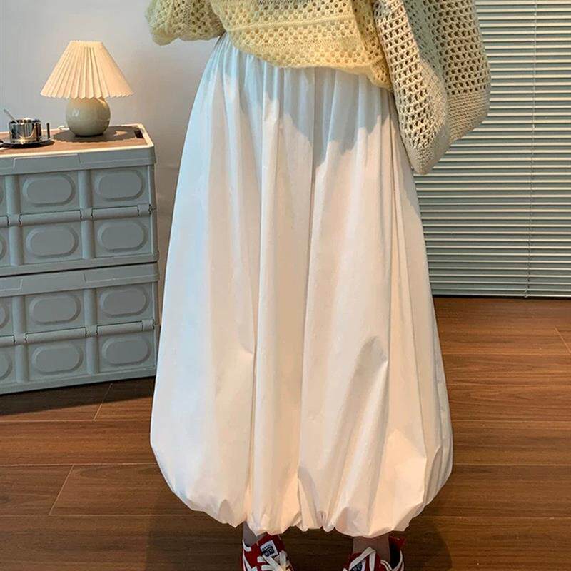 白色花苞裙女2026新款春夏季赫本公主云朵蓬蓬裙中长款伞裙半身裙